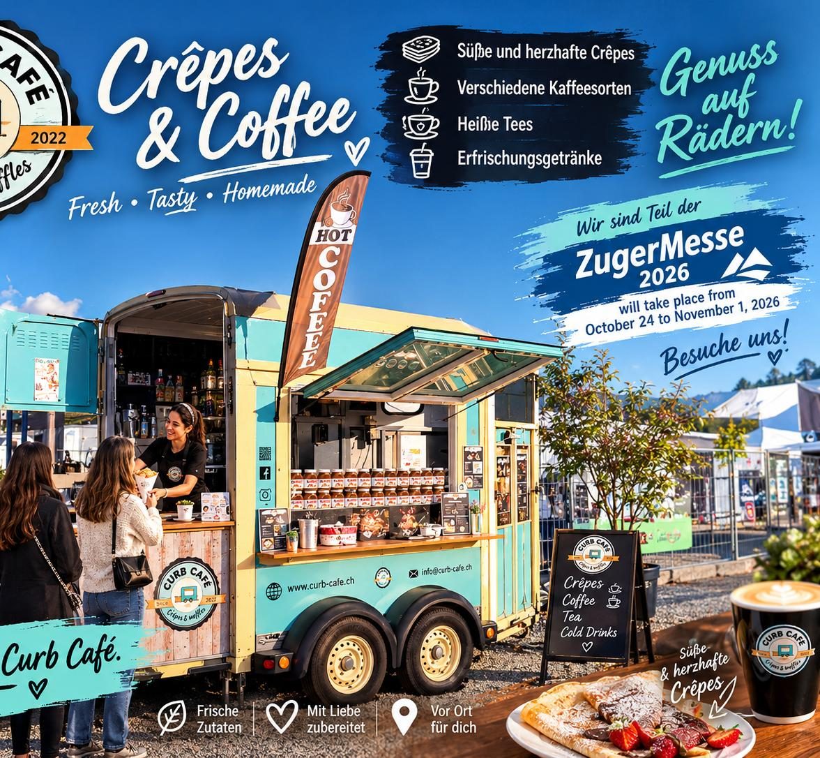 Curb Cafe poster: crêpes and coffee at the ZugerMesse 2026